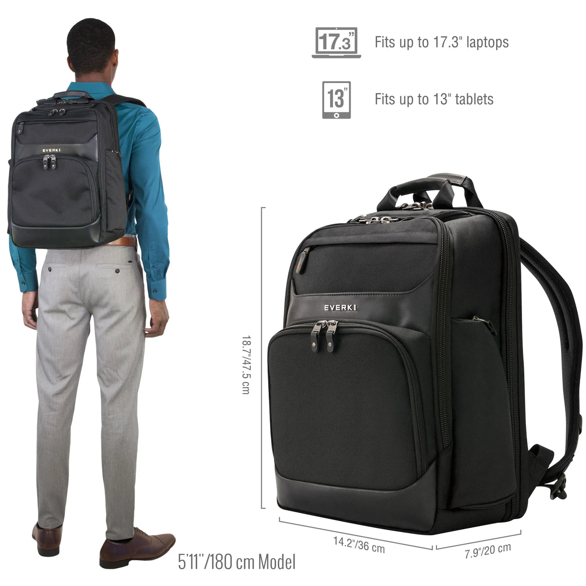 EVERKI ONYX BACKPACK | Fits up to 17.3 inch laptops | Black | Discreet RFID-safe pocket | Travel friendly | Opens 180 - image 4