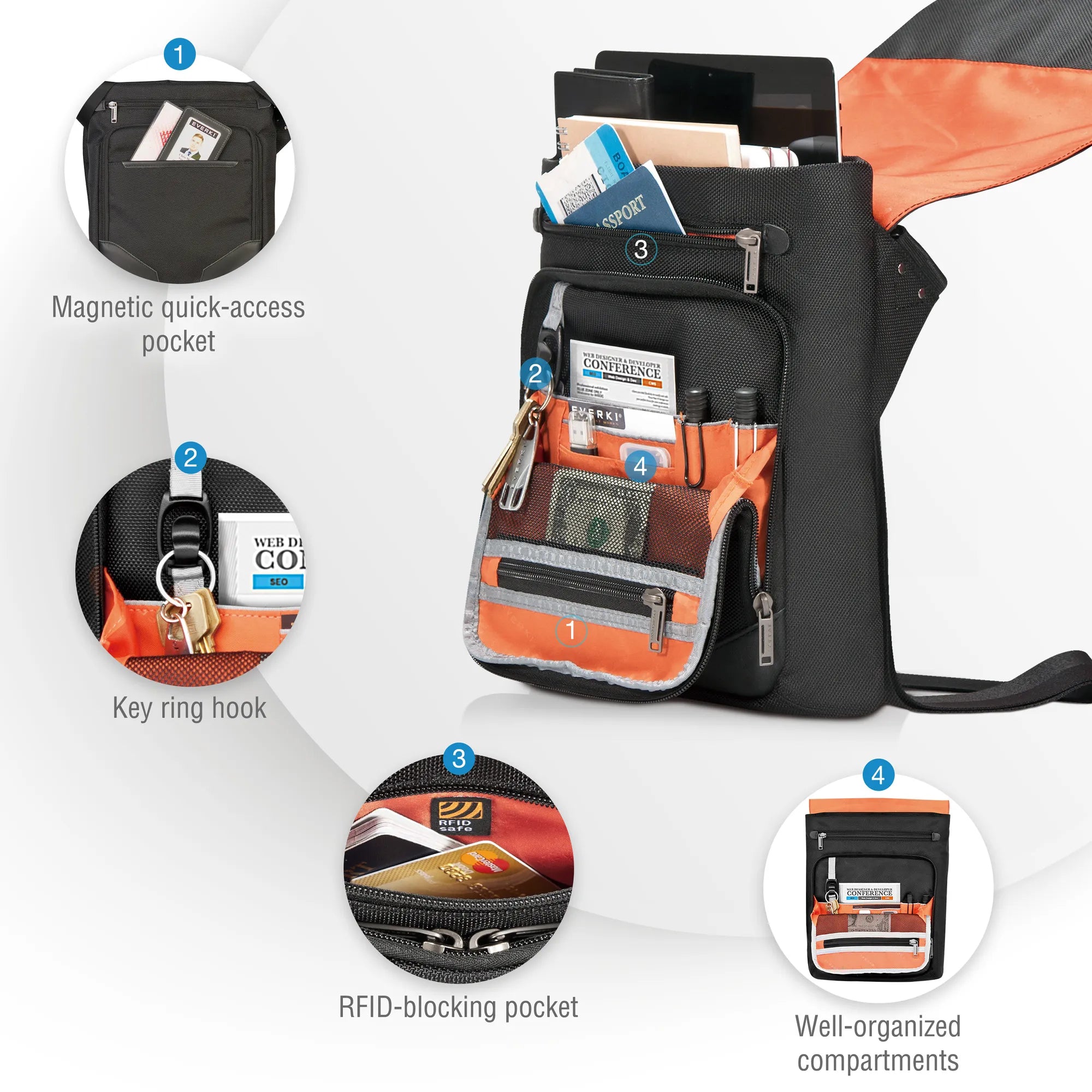 EVERKI VENUE XL MESSENGER | Fits up to 12 inch devices | RFID-safe pocket | Easy access phone pocket | Leather accents - image 16