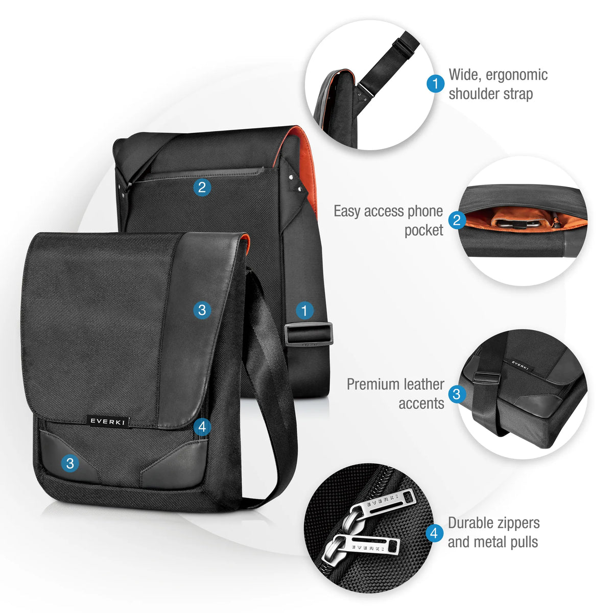 EVERKI VENUE XL MESSENGER | Fits up to 13 inch devices | RFID-safe pocket | Easy access phone pocket | Leather accents - image 17
