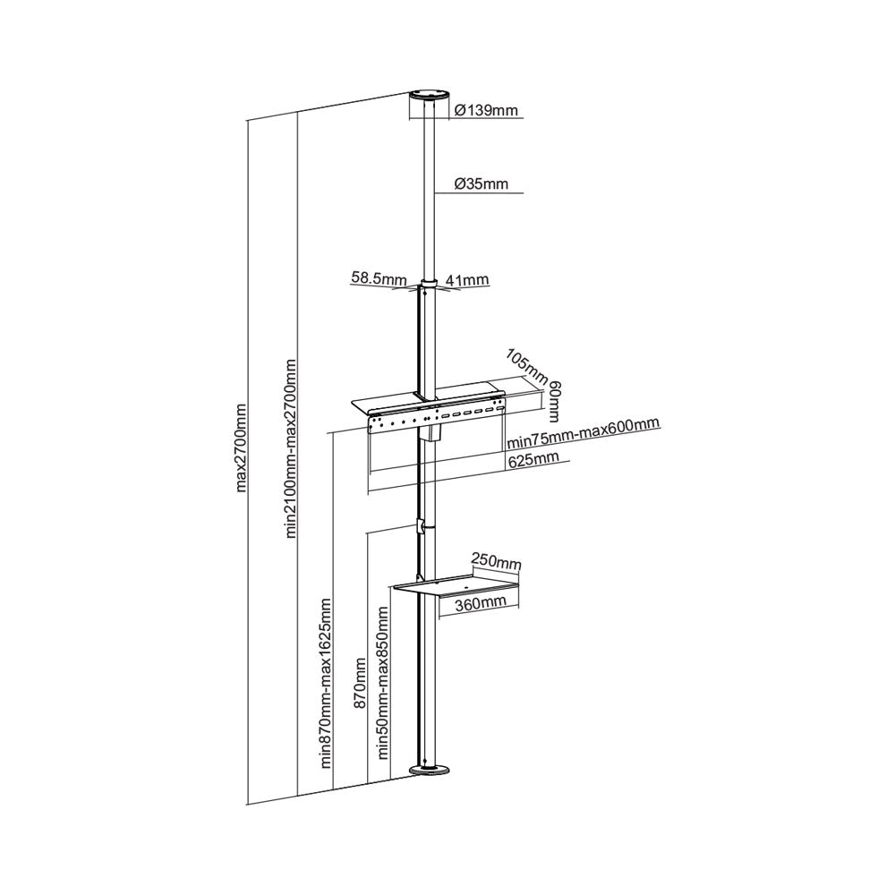 37 - 70 INCH PREMIUM FLOOR TO CEILING TV MOUNT BRACKET (LP63-46T)