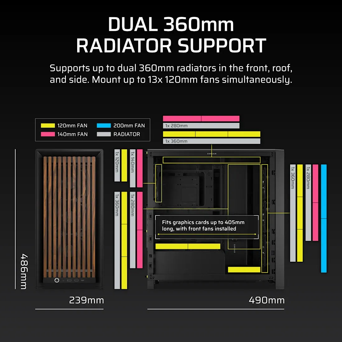 FRAME 4000D RS WOOD Modular High Airflow Mid-Tower PC Case; 4x  RS Fans; Black & Walnut. - image 10
