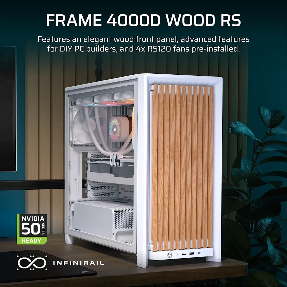 FRAME 4000D RS WOOD Modular High Airflow Mid-Tower PC Case; 4x  RS Fans; White & Oak. - image 10