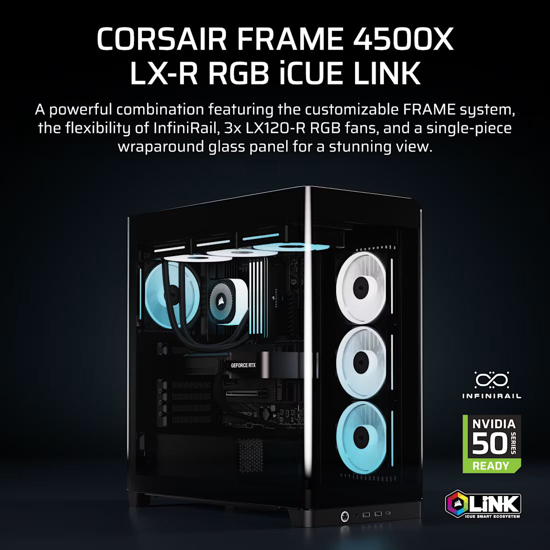 FRAME 4500X LX-R RGB LINK Panoramic Glass Mid-Tower PC Case; 3x RGB Fans Inclided; 4x 2.5'' ; 2x 3.5''; Black - image 4