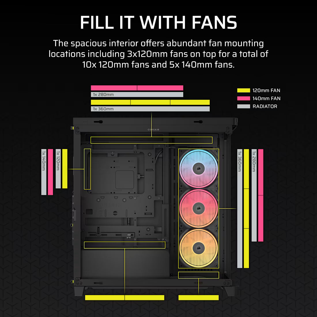 FRAME 4500X LX-R RGB LINK Panoramic Glass Mid-Tower PC Case; 3x RGB Fans Inclided; 4x 2.5'' ; 2x 3.5''; Black - image 9
