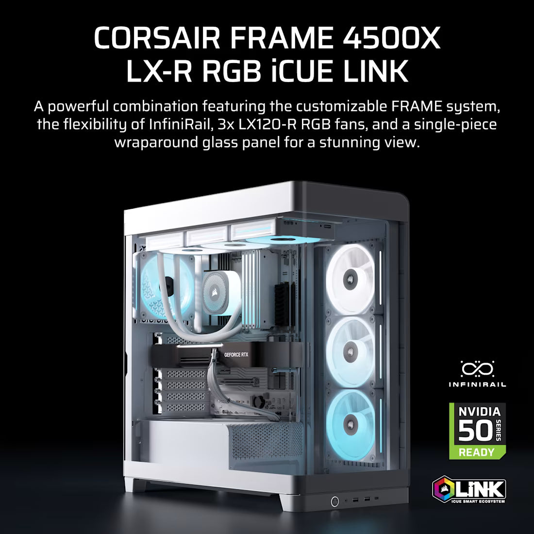 FRAME 4500X LX-R RGB LINK Panoramic Glass Mid-Tower PC Case; 3x RGB Fans Inclided; 4x 2.5'' ; 2x 3.5''; White - image 3