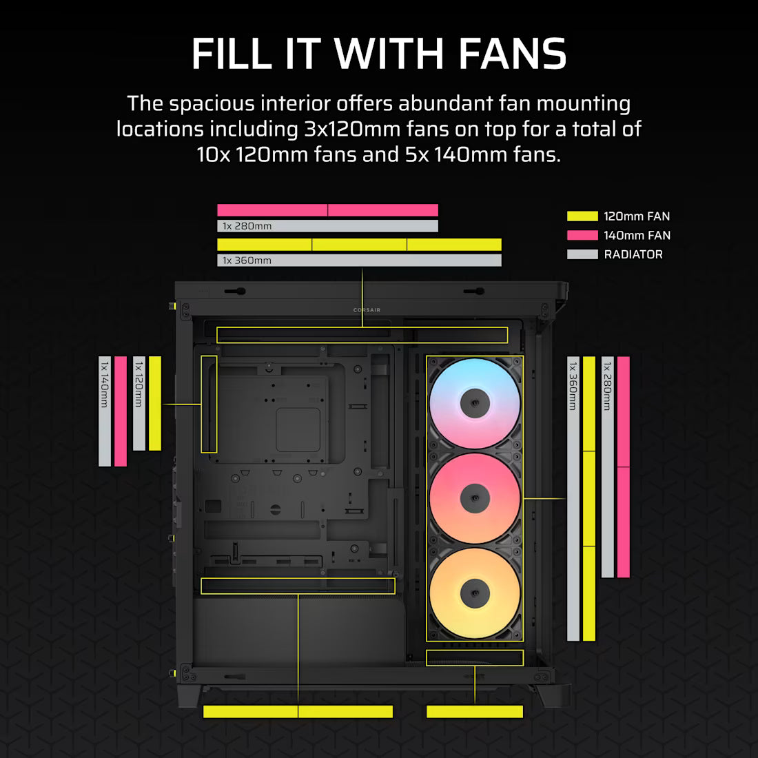 FRAME 4500X RS-R ARGB Panoramic Glass Mid-Tower PC Case;includes 3x RS120-R ARGB Fans ; 4x 2.5'' ; 2x 3.5''  Black - image 9