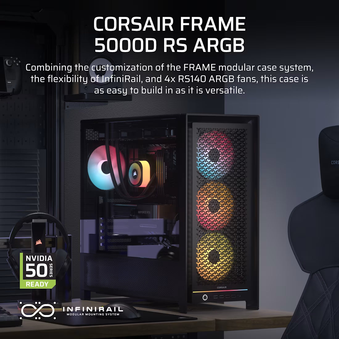 FRAME 5000D RS ARGB Mid-Tower PC Case; 4x RS140 ARGB Fans; 2x 2.5'' ; 1x 3.5'' ; Black. - image 12