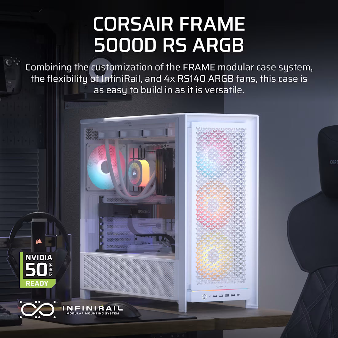 FRAME 5000D ARGB RS Mid-Tower PC Case; 4x 4x RS140 ARGB Fans; 2x 2.5'' ; 1x 3.5'' ; White. - image 12