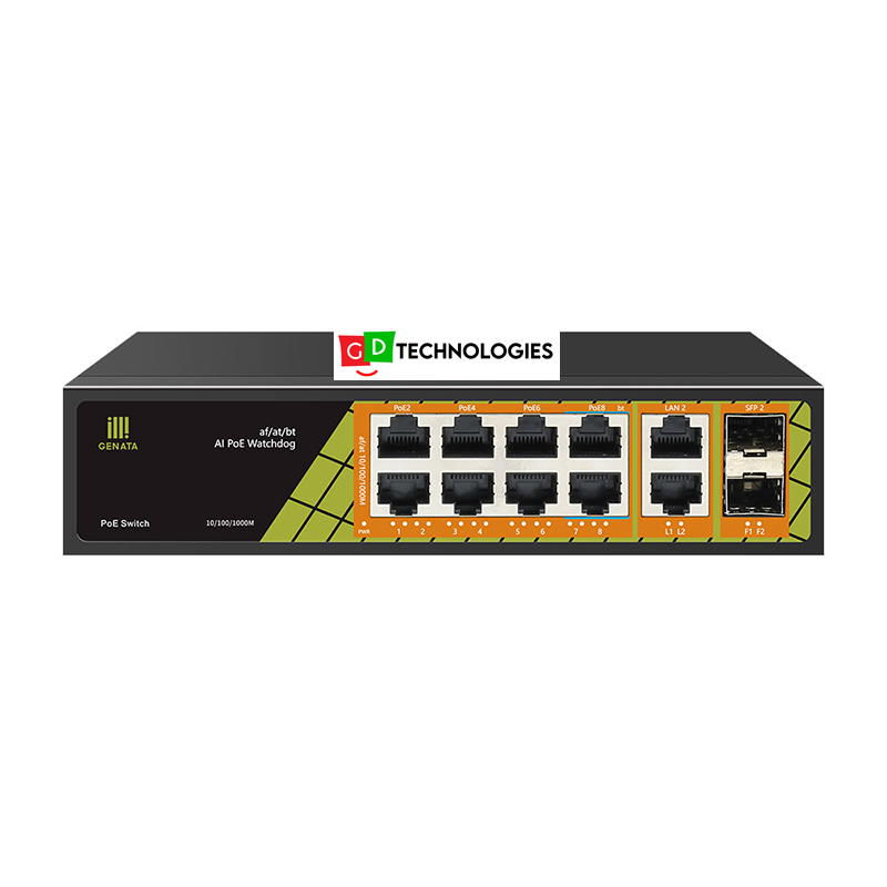 GENATA 8 PORT GIGABIT POE + 2 GB TP + 2 GB SFP UPLINK SWITCH