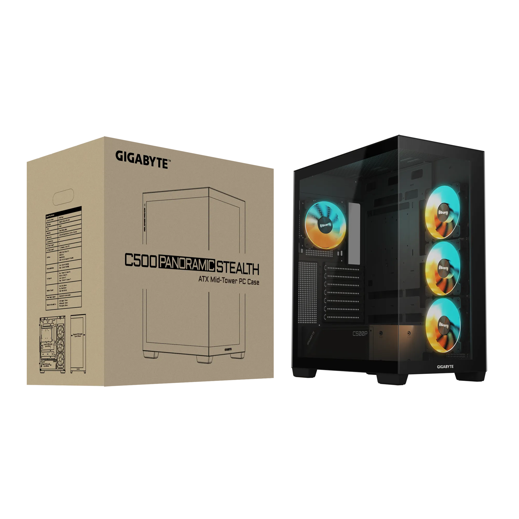 Gigabyte C500 Panoramic Stealth ATX Chassis; 1x 3.5'' | 2x 2.5'' Drive Bays; 360mm Radiator compatible; 4x 120mm ARGB fan incl; - image 7