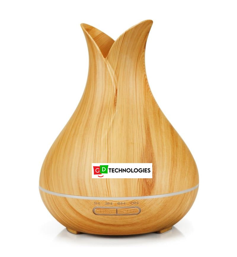 400ML TULIP INSPIRED AROMATHERAPY ESSENTIAL OIL DIFFUSER IN LIGHT WOOD FINISH