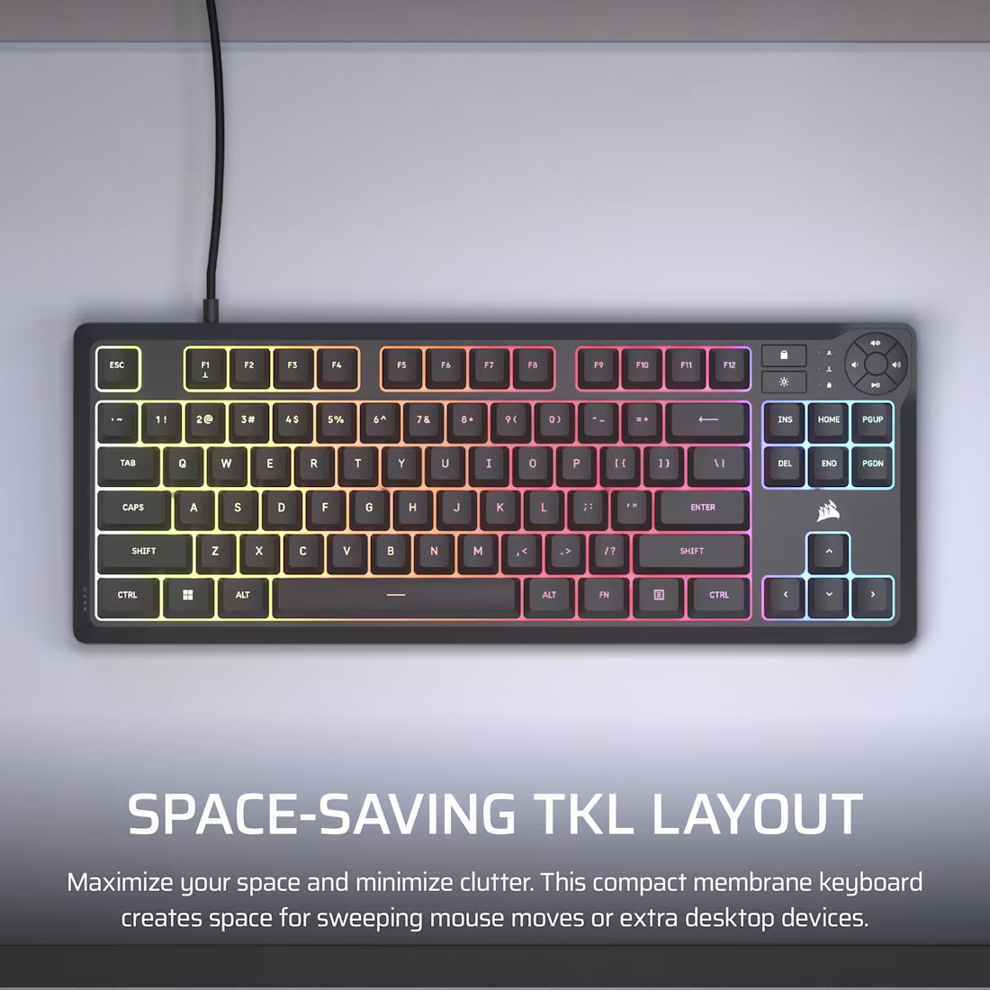 CORSAIR K55 CORE TKL RGB Wired Gaming Membrane Keyboard with 8-Zone RGB Backlighting – Black - image 3