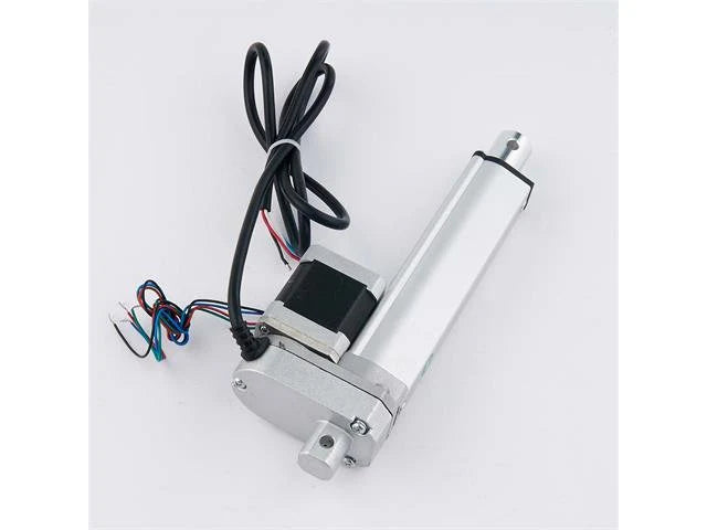 Stepper Motor Linear Actuator. Stroke 100mm. Speed 8mm/S. Load 700N. Installation Size (Retracted) 205mm. Voltage 12 – 24VDC. Protection Grade IP43. Recommended Stepper DRIVER-HKD STEPPER MOTOR DRIVER M542