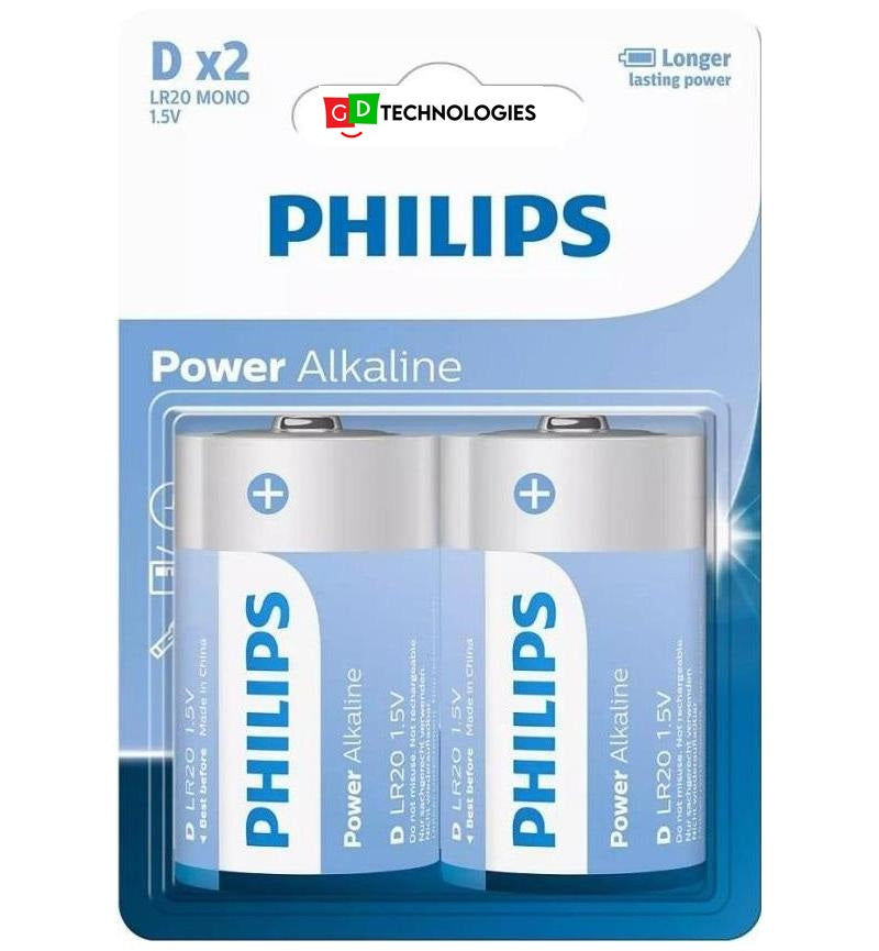 PHILIPS POWER ALKALINE BATTERY D 2 X PACK