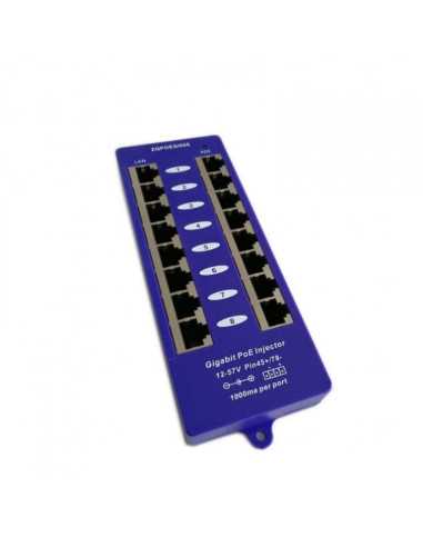 Passive POE Injector Hub, 8 Port, Gigabit, Blue