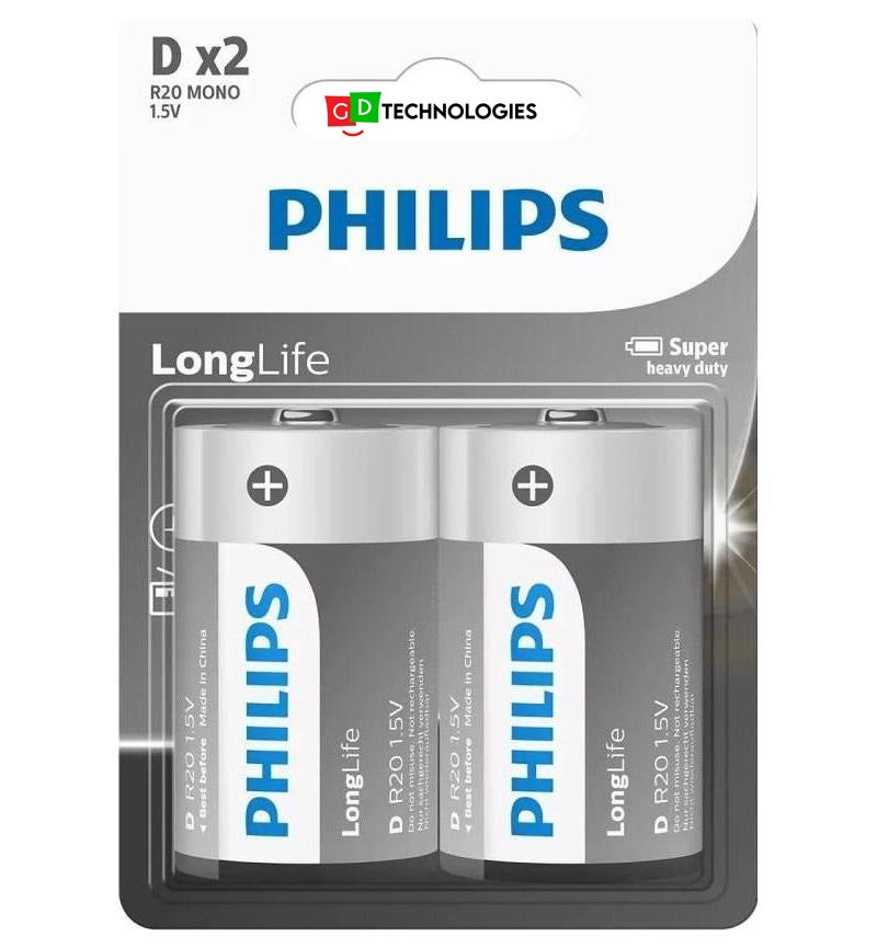 PHILIPS LONGLIFE BATTERY D 2 PACK