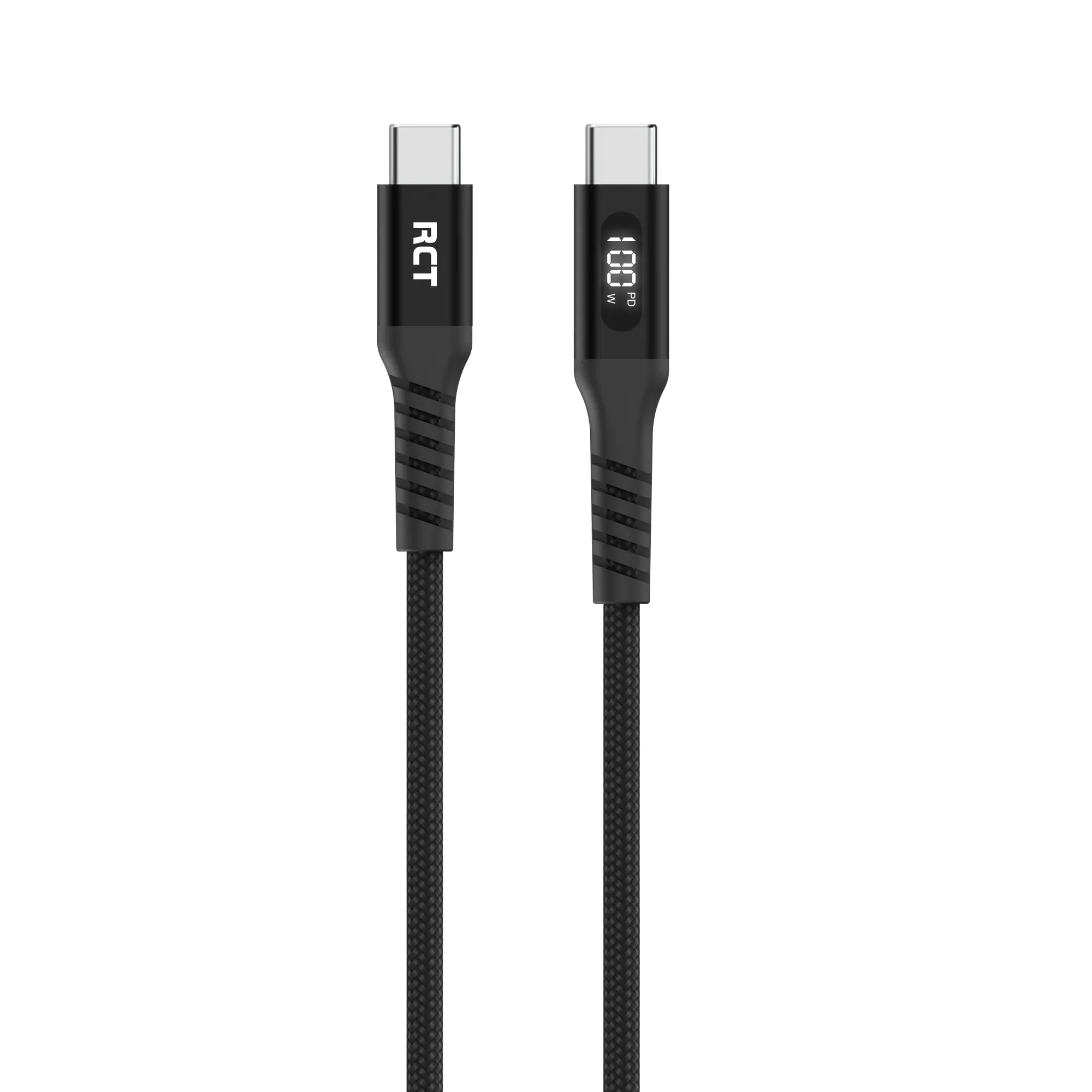 RCT USB-C to USB-C PD 100W (5A) cable; 2m; braided; LED display