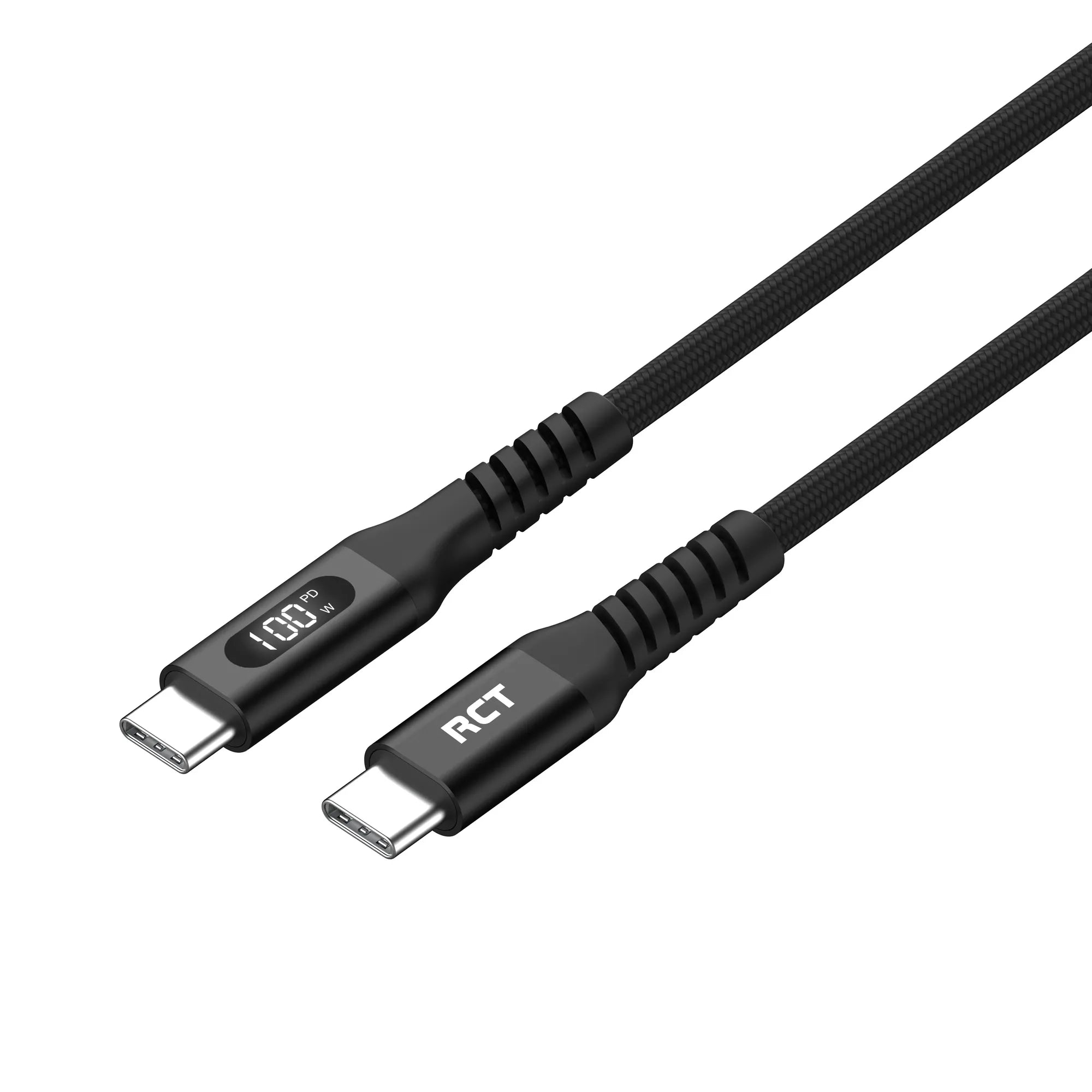 RCT USB-C to USB-C PD 100W (5A) cable; 2m; braided; LED display - image 2