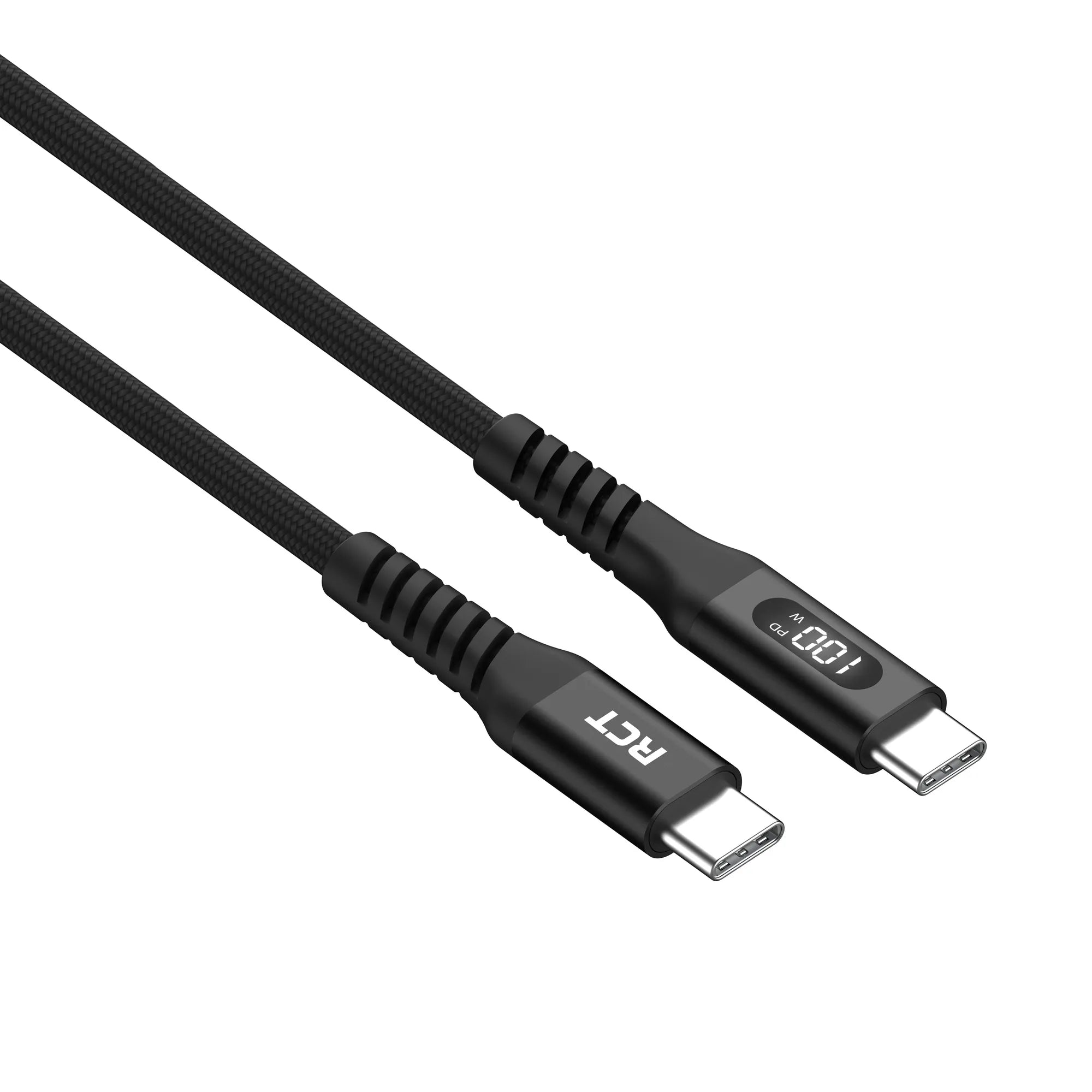 RCT USB-C to USB-C PD 100W (5A) cable; 2m; braided; LED display - image 3