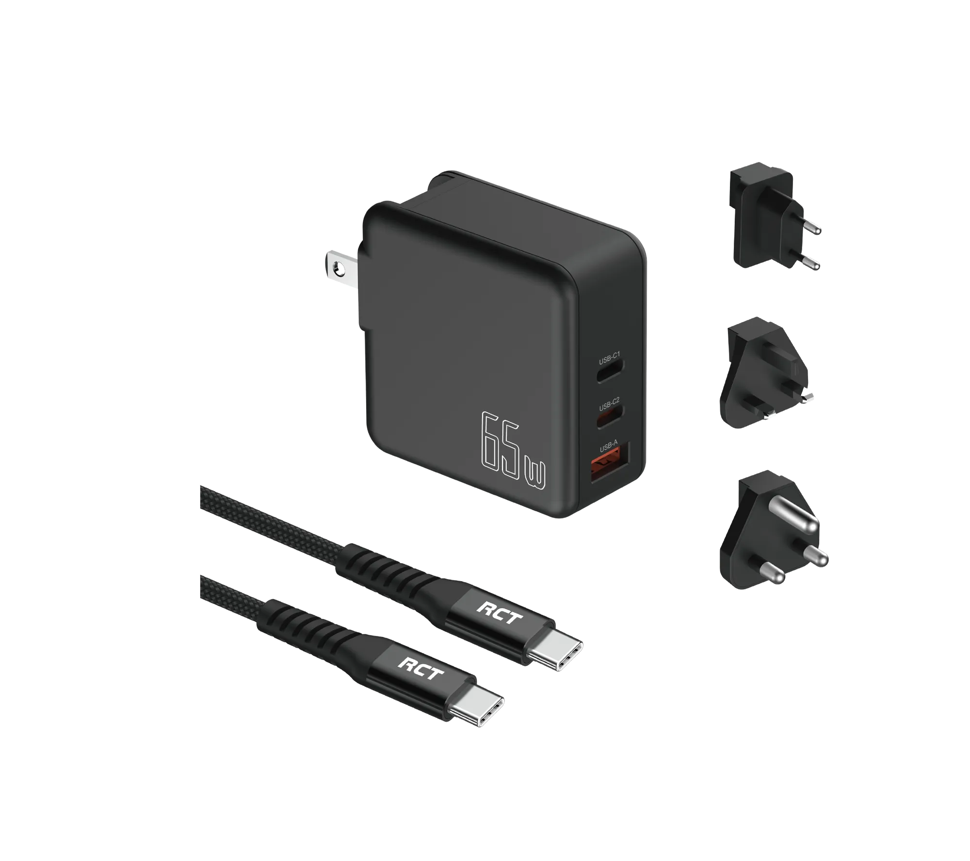 RCT 65W GaN fast charging travel kit - Travel adapter + (EU+UK+SA) Plug and cable - image 4