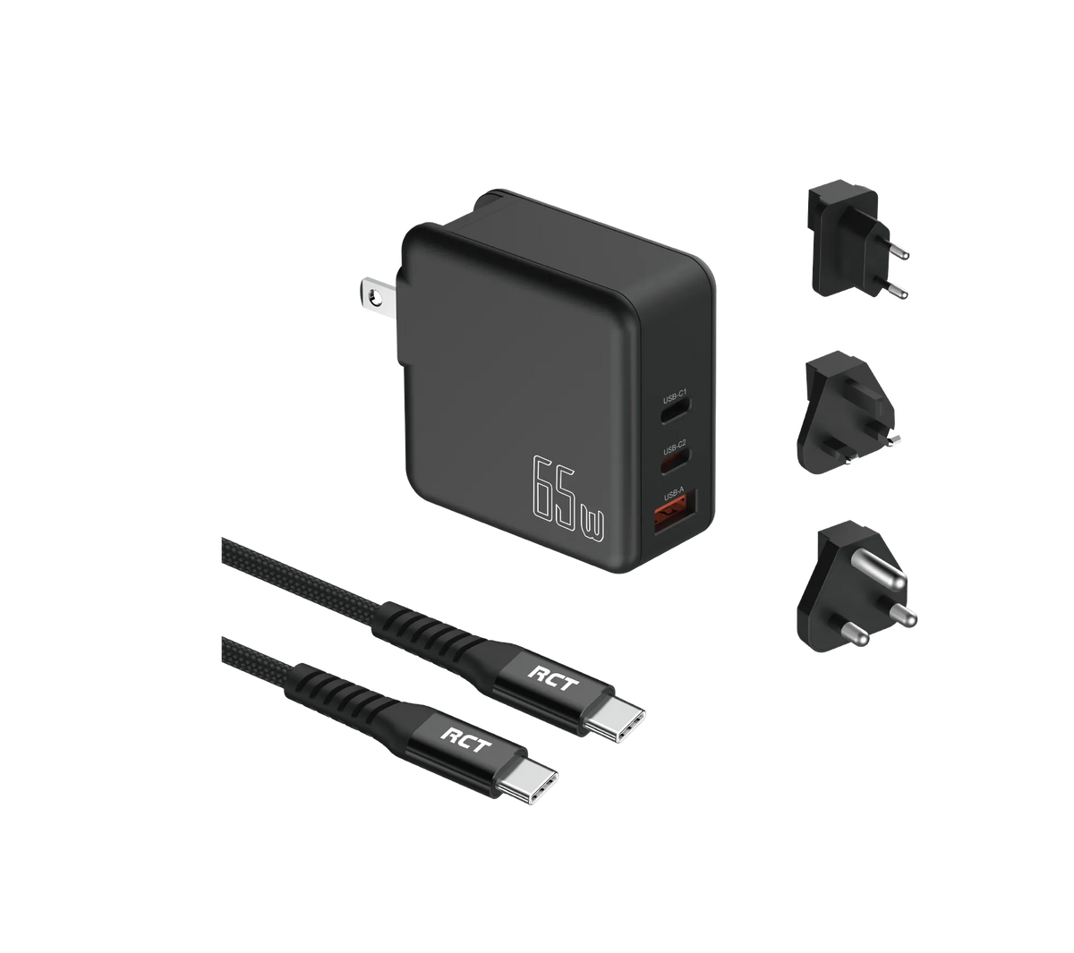 RCT 65W GaN fast charging travel kit | Travel adapter + (EU+UK+SA) Plug and cable | 1 year carry-in warranty - image 4