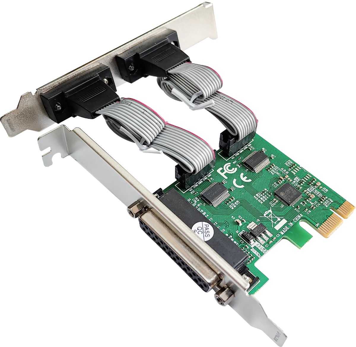 RCT 
PCI-e 2.3 Multi-I/O Expansion Card with 2× RS-232 (COM) + 1× IEEE 1284 Parallel (LPT) Ports