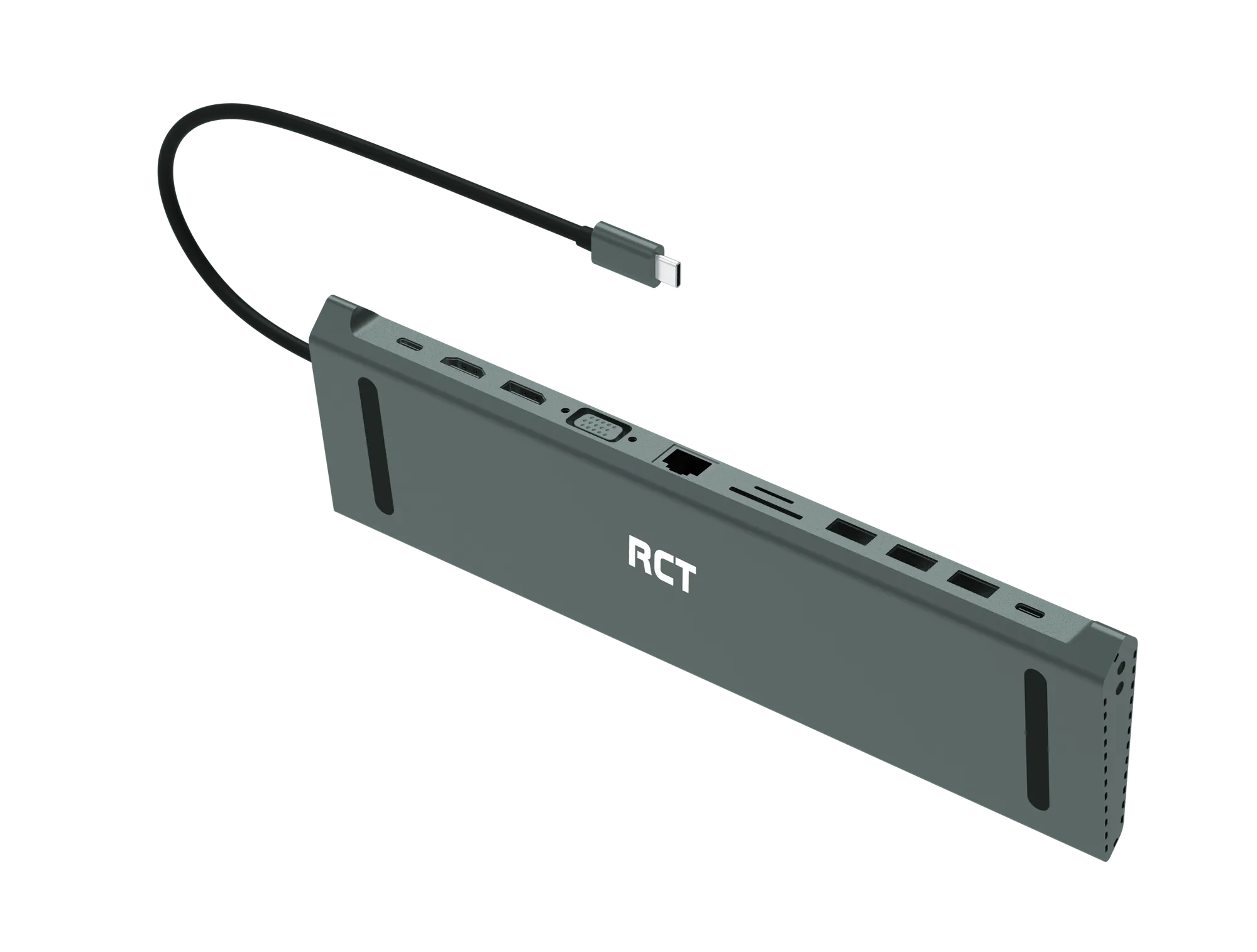 RCT 13-in-1 USB type C dock with MST function;1 HDMI; 1 DP; 1 VGA; 3 USB 3.0; 1 RJ45; PD; 3.5mm audio & mic; SD/TF3.0 reader - image 2