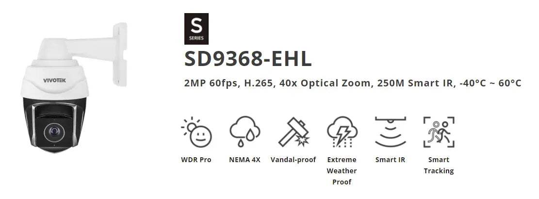 VIVOTEK 2MP 60fps; H.265; 40x Optical Zoom; 250M Smart IR; -40°C ~ 60°C