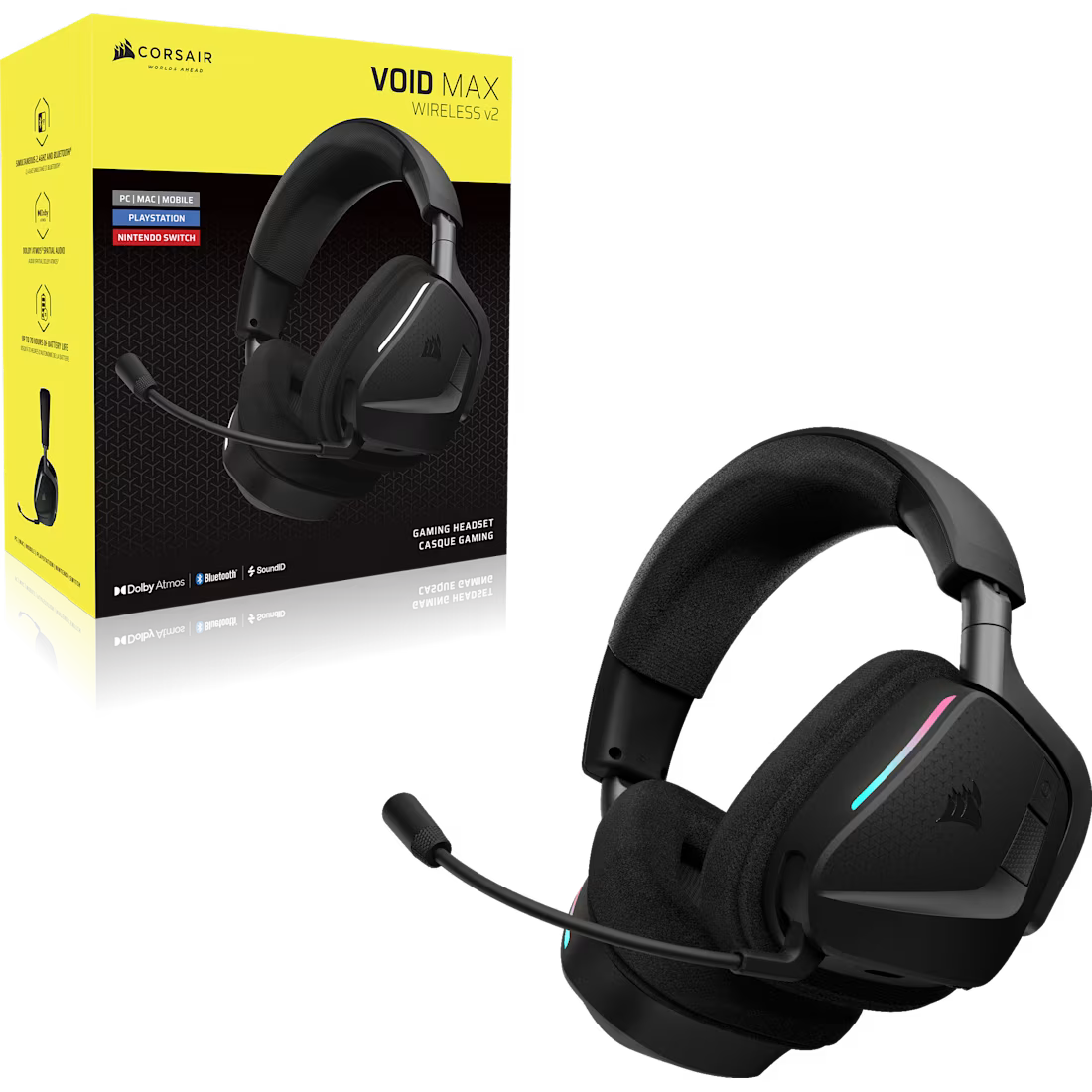 Corsair VOID v2 MAX WIRELESS Gaming Headset; Simultaneous 2.4GHz and Bluetooth; Dobly Atmos; PC/Playstation/Mobile; Carbon. - image 6