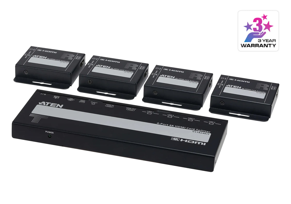 4-Port 4K HDMI Cat 6 Splitter with Receivers - 1 splitter and 4 receivers
